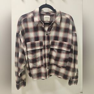 Abercrombie & Fitch Talla M Oversize Plaid Flannel Cropped